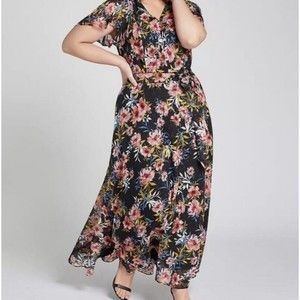 Lane Bryant Pink Floral Maxi Plus Size Spring Dress Flutter Sleeves Size 22